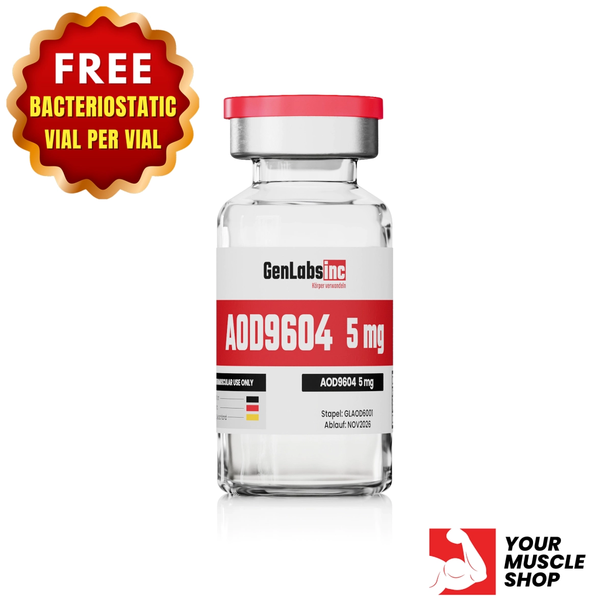 Aod 9604 – 5mg Vial – (with Bacteriostatic Water) – Genlabs