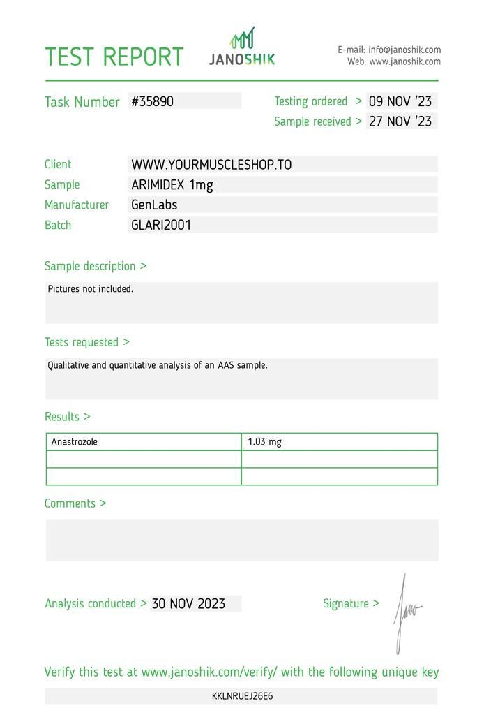 Arimidex Anastrozole 1 mg – 100 Tablets – Genlabs