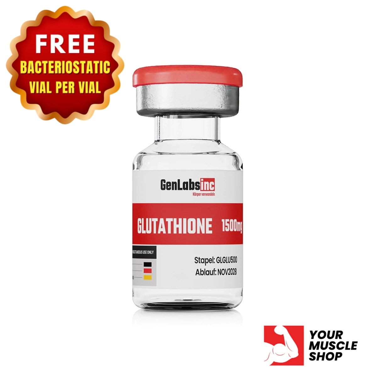 Glutathione 1500mg Vial – (with Bacteriostatic Water) – Genlabs