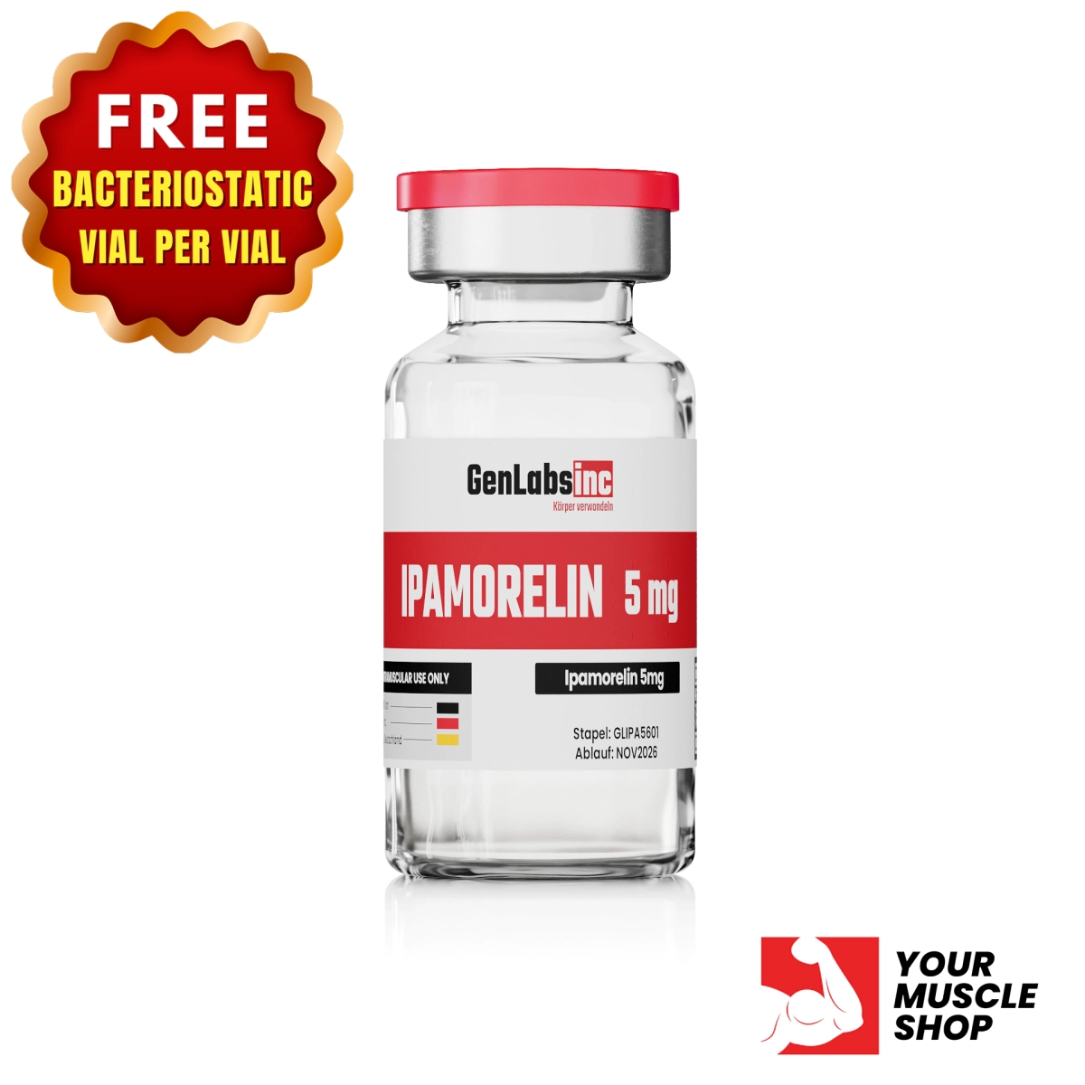 Ipamorelin – 5mg Vial – (with Bacteriostatic Water) – Genlabs