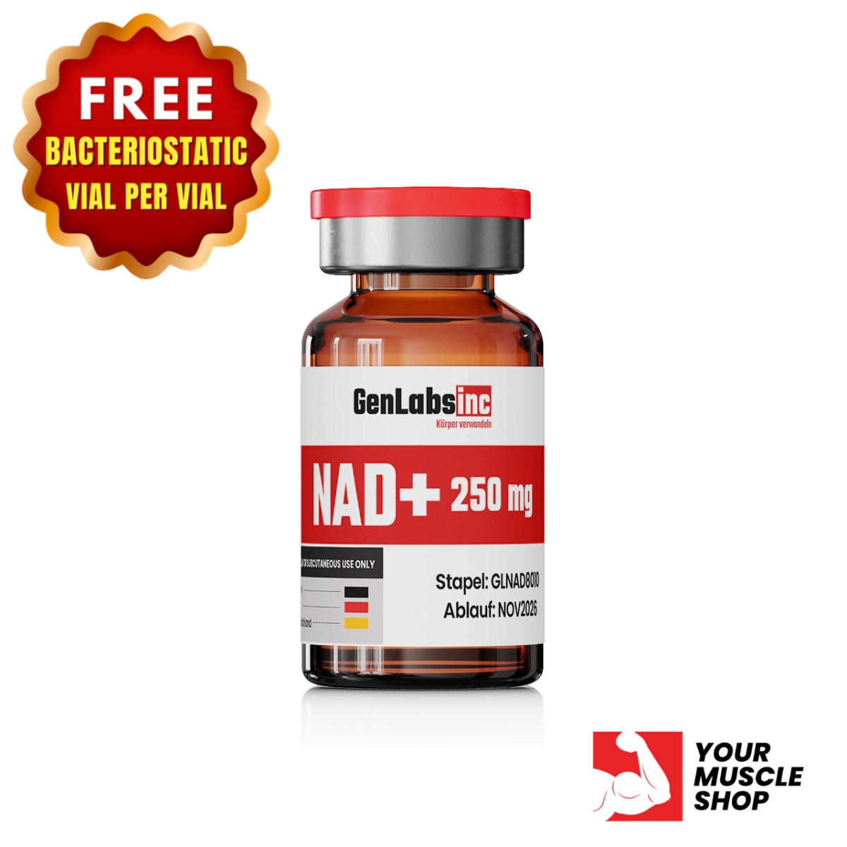 NAD + 250mg (nicotinamide Adenine Dinucleotide) Vial – (with Bacteriostatic Water) – Genlabs