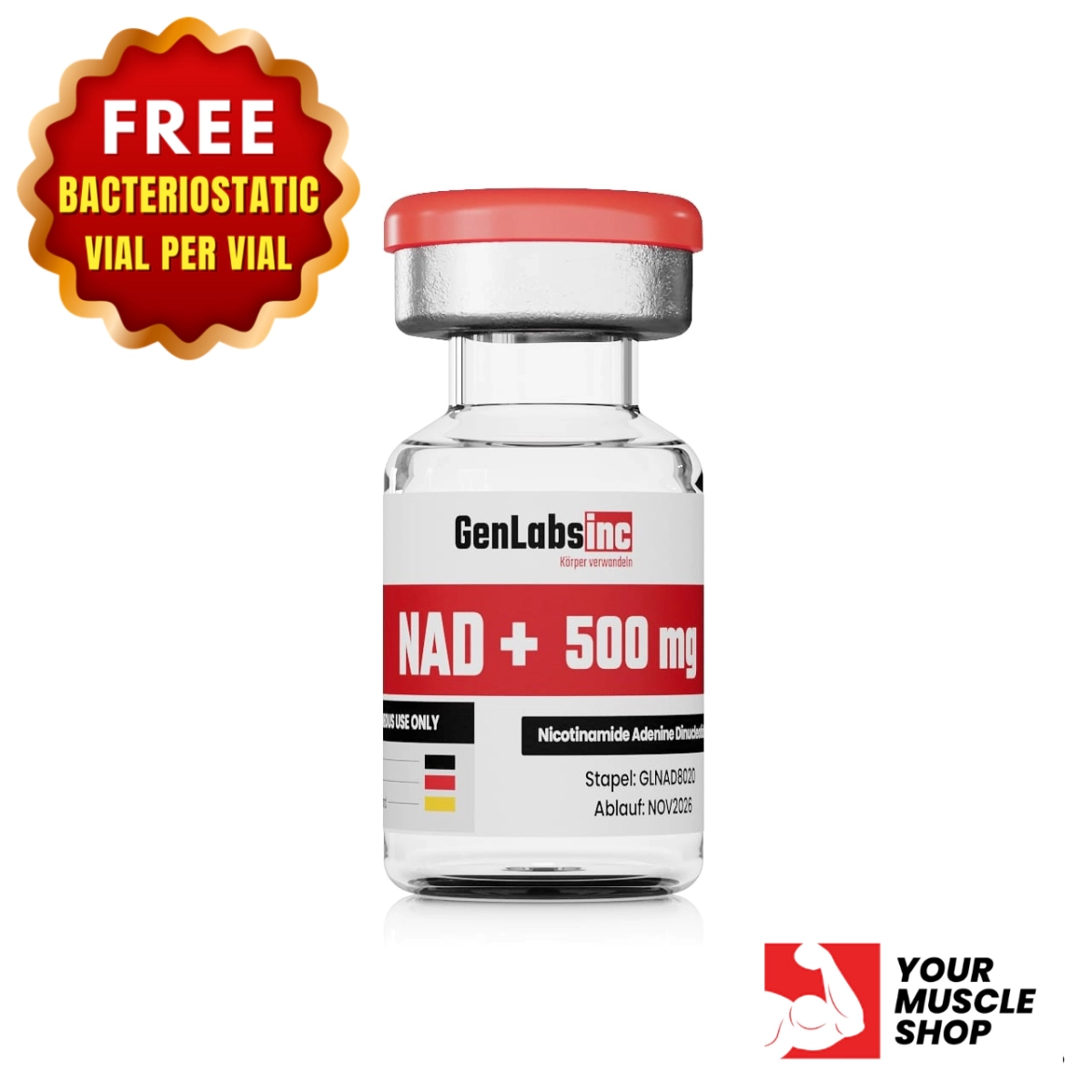 NAD + 500mg (nicotinamide Adenine Dinucleotide) Vial – (with Bacteriostatic Water) – Genlabs