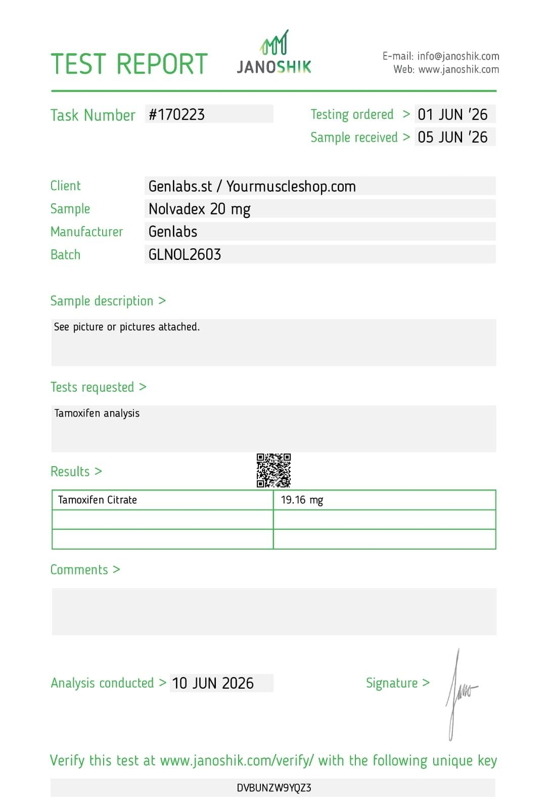 Nolvadex (tamoxifen) 20 mg – 100 Tablets – Genlabs