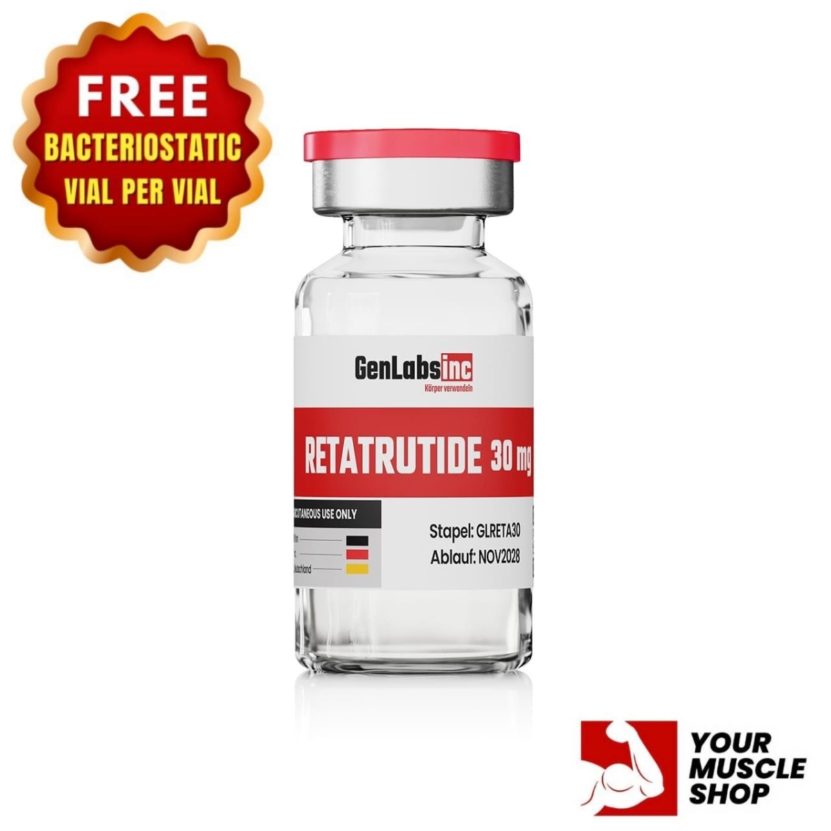 Retatrutide 30mg Vial – (with Bacteriostatic Water) – Genlabs