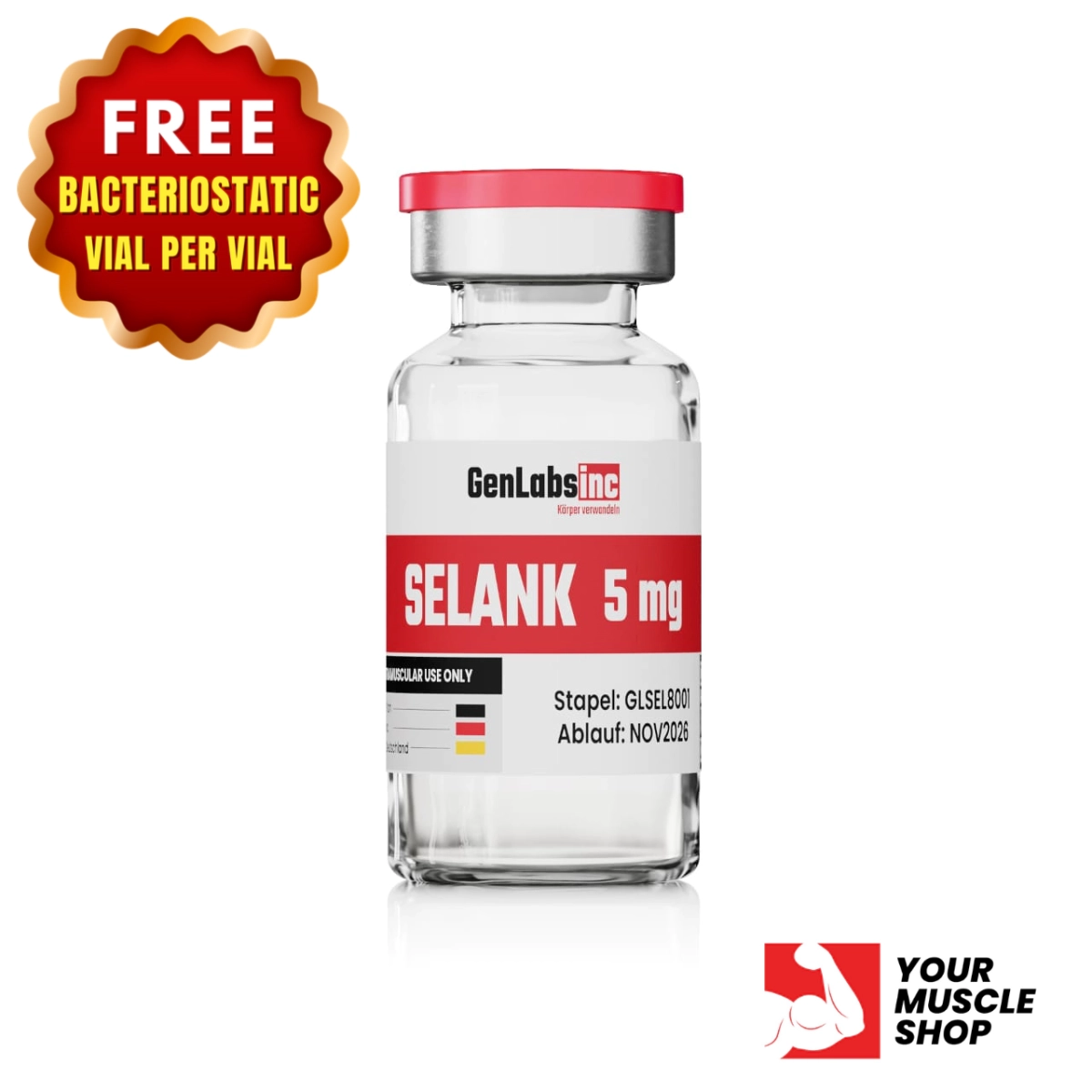 Selank – 5mg Vial – (with Bacteriostatic Water) – Genlabs