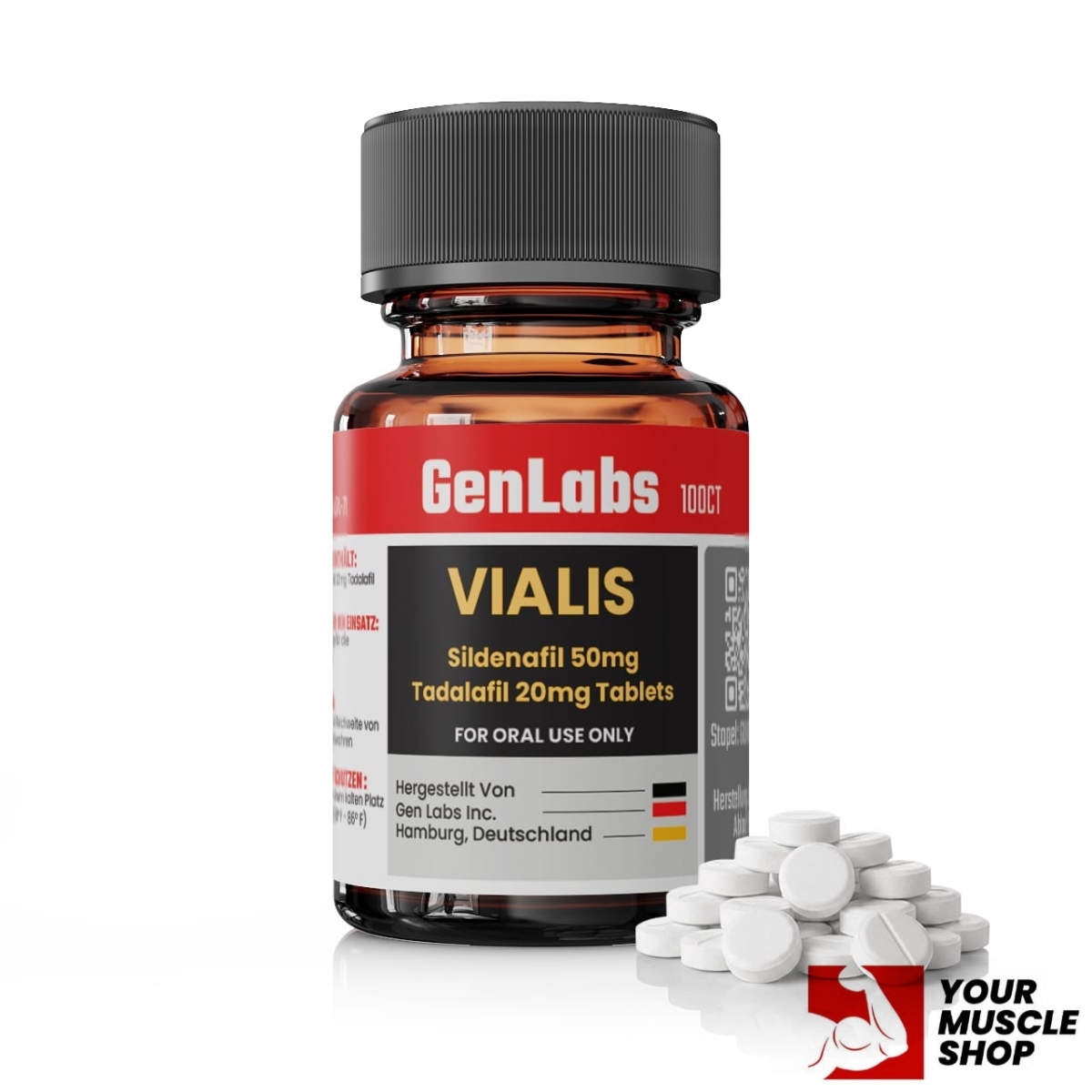 Vialis – Sildenafil 50mg / Tadalafil 20mg – 100 Tablets – Genlabs