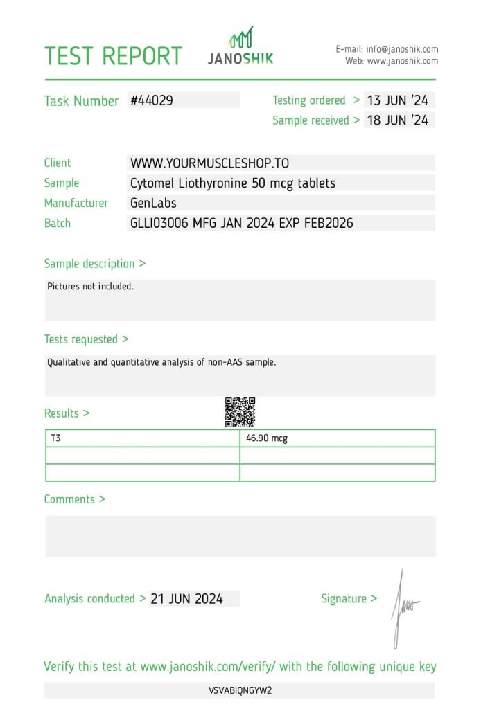 T3 LIOTHYRONINE (CYTOMEL) 50 MCG / PER TAB – 100 TABLETS – GENLABS - Image 2