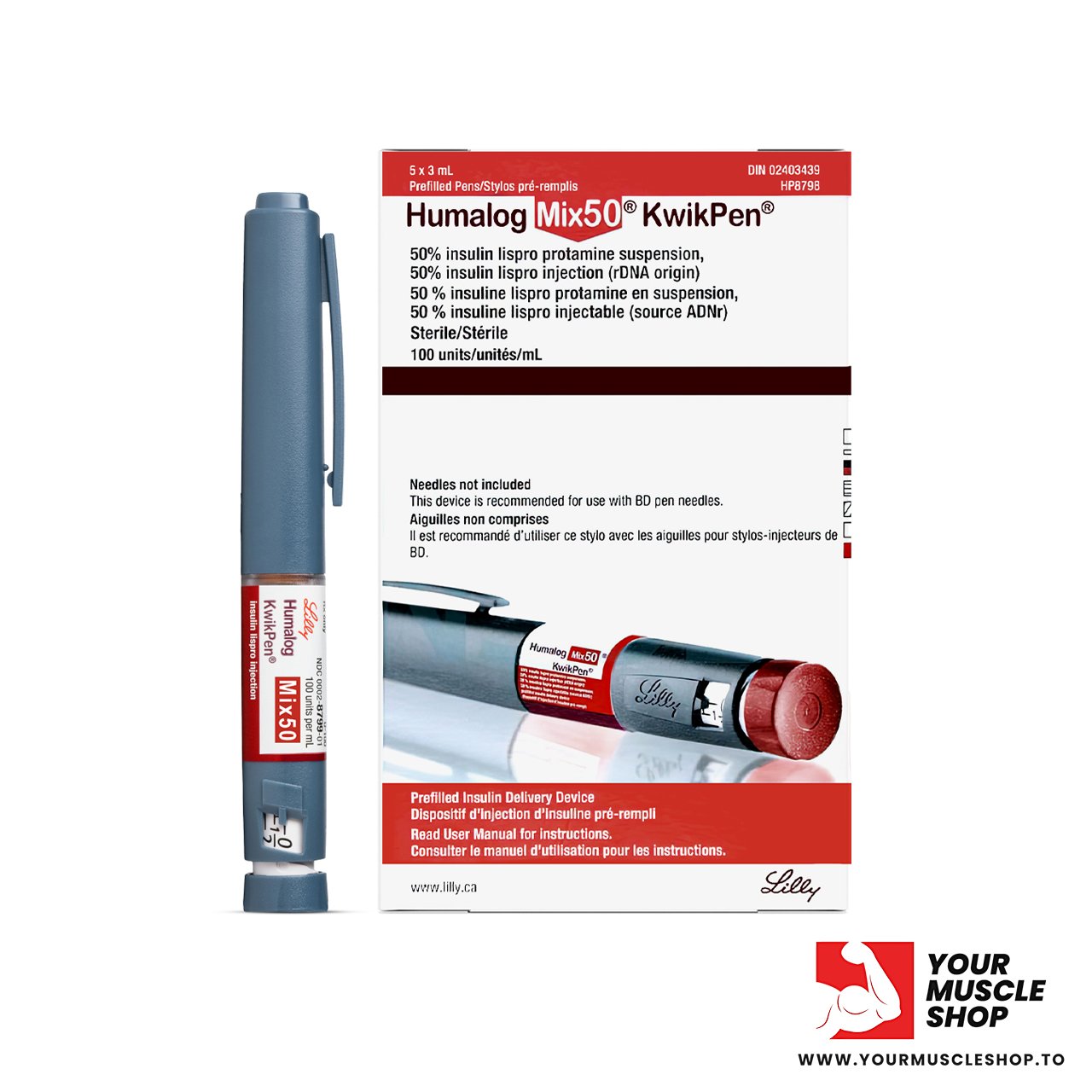 HUMALOG MIX50 (1 INSULIN PEN ) KWIKPEN – 100IU – LILLY ( WITH PEN NEEDLES)