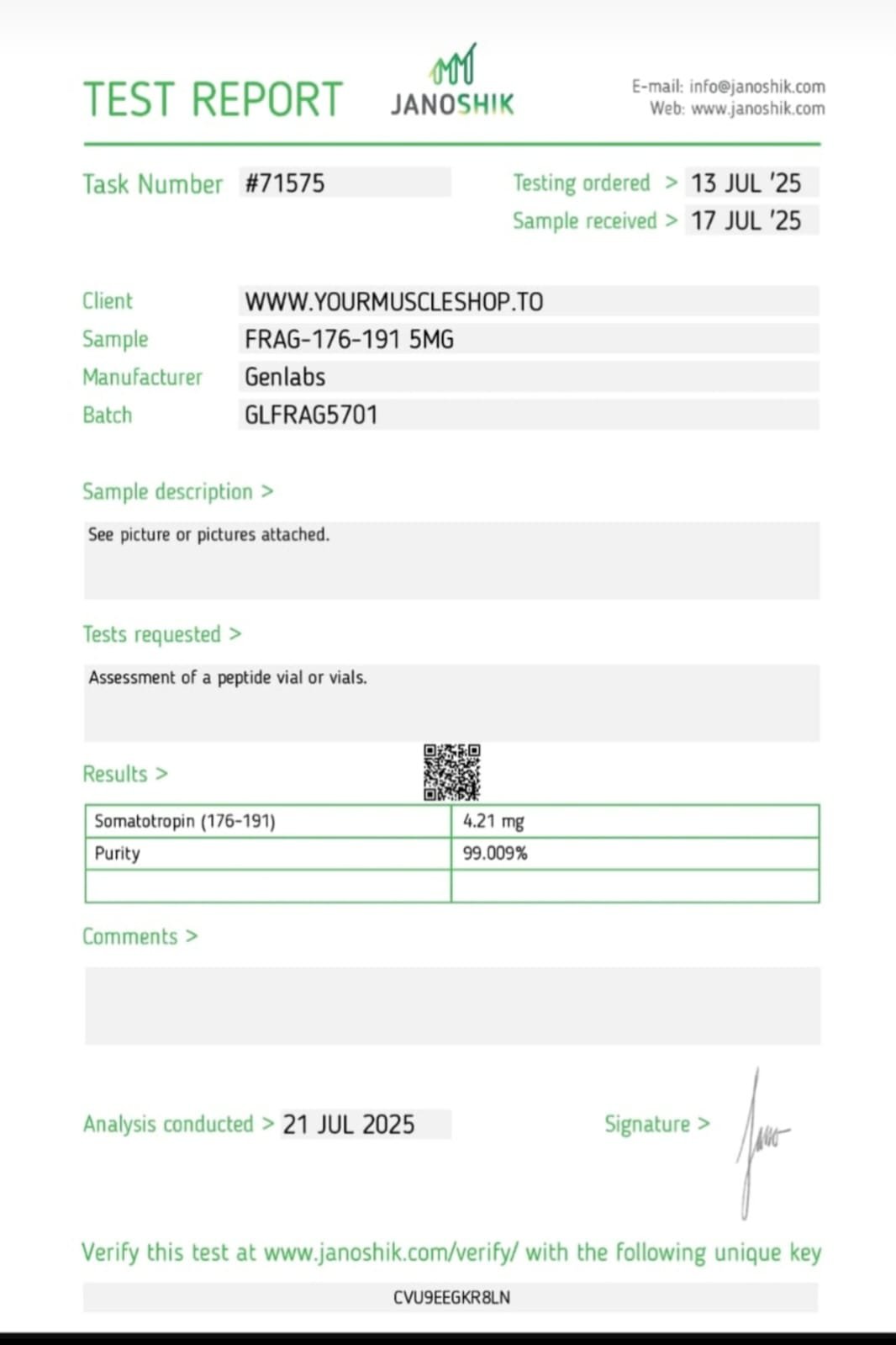 FRAG-176 – 5MG VIAL – GENLABS - Image 2